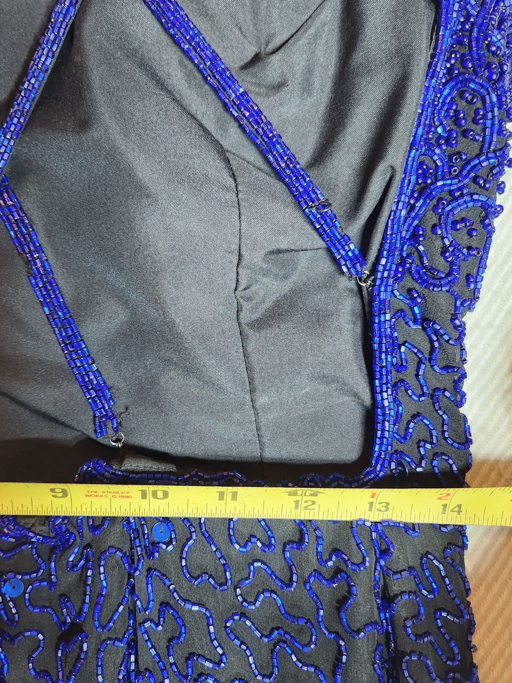 Vtg Andretta Donatello Royal Blue Silk, Glass Beaded Maxi Dress Med Read - Picture 9 of 15